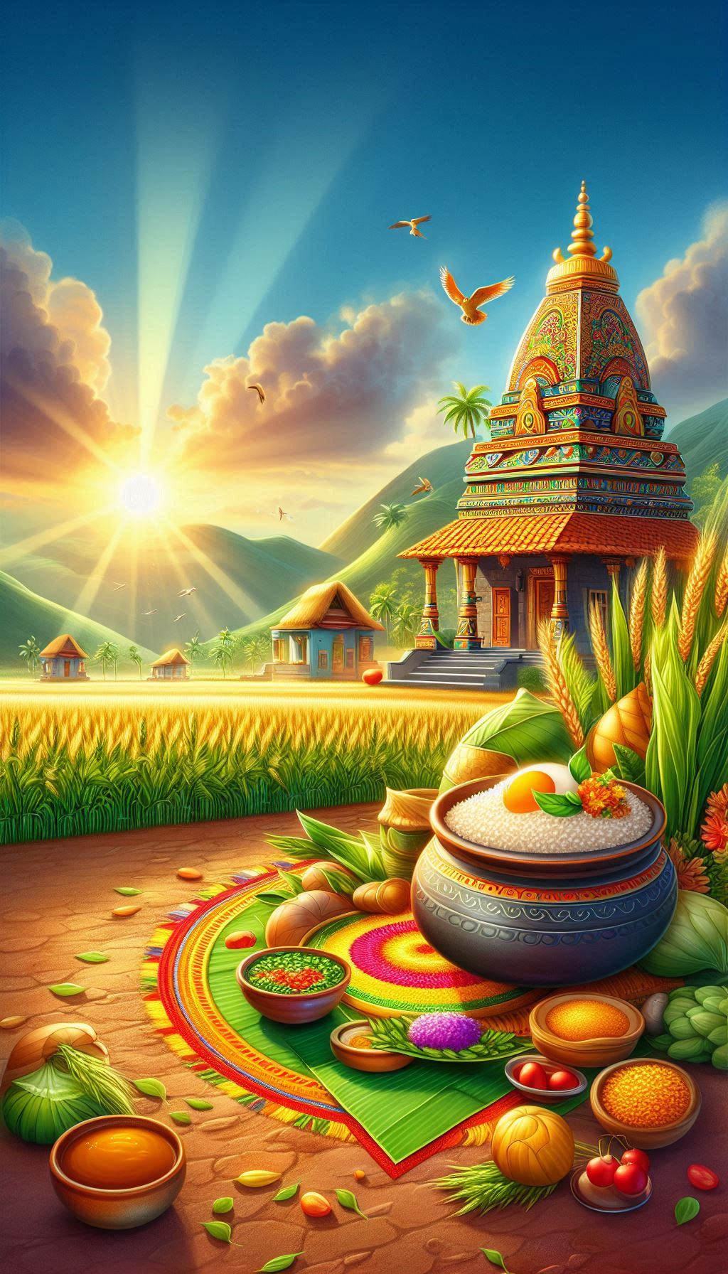 Wall Art Frame - Digital Print - Pongal Illustration - A4 Size