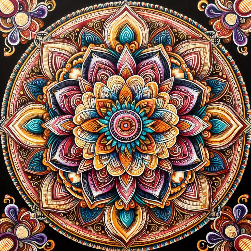 Mandala Poster with Wooden Frame - 3D effect - A4 Size
