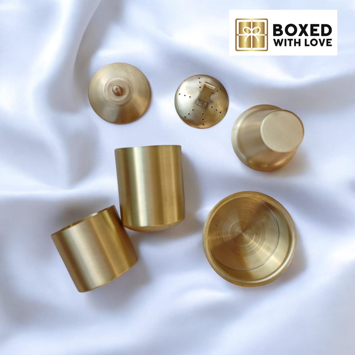 Brass Coffee Filter with glass and davara set - Coffee gifts by Boxed with Love