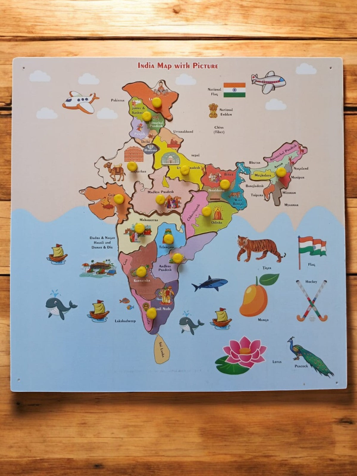 Educational Wooden World Map and India Map Puzzle Set, Learning Geography Toy for Kids