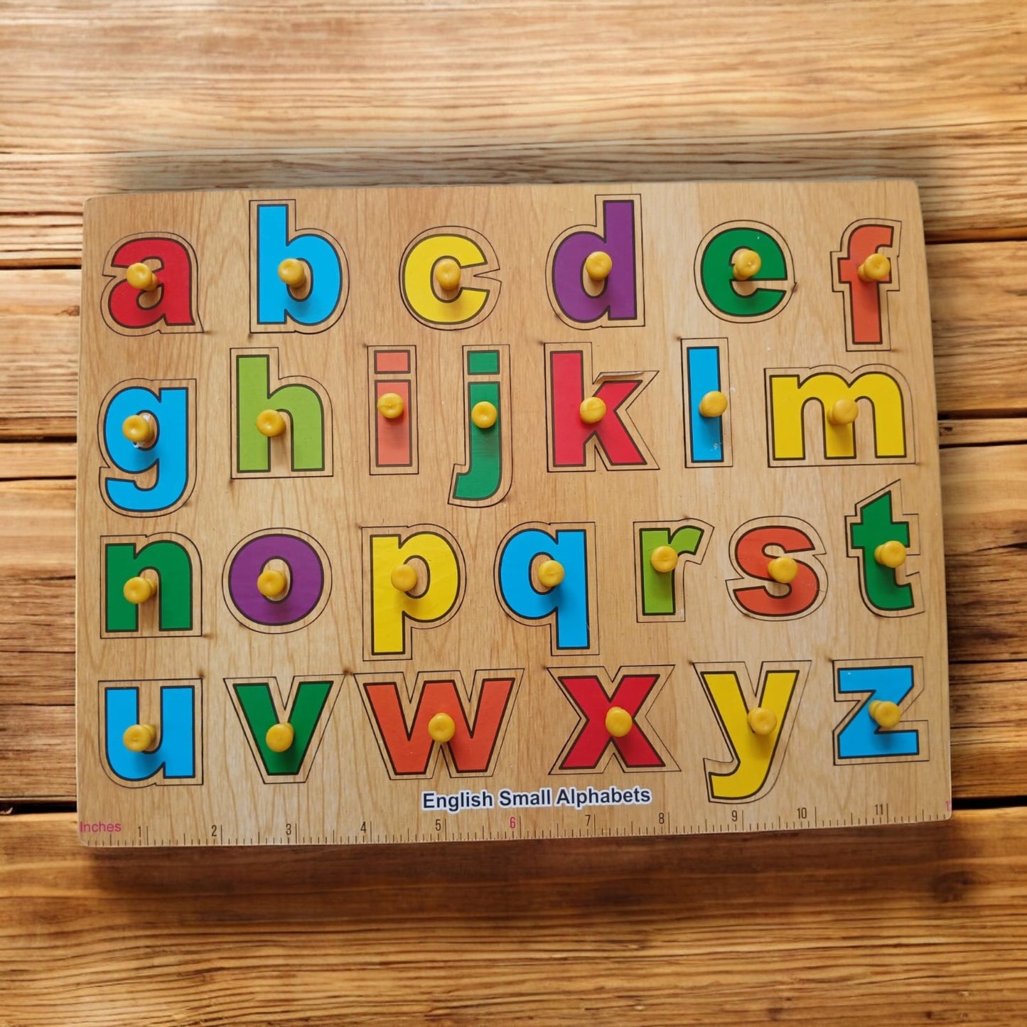 Wooden Educational Puzzle Set, 4 Pieces, Alphabet Letters, Numbers and Body Parts, Peg Board Design