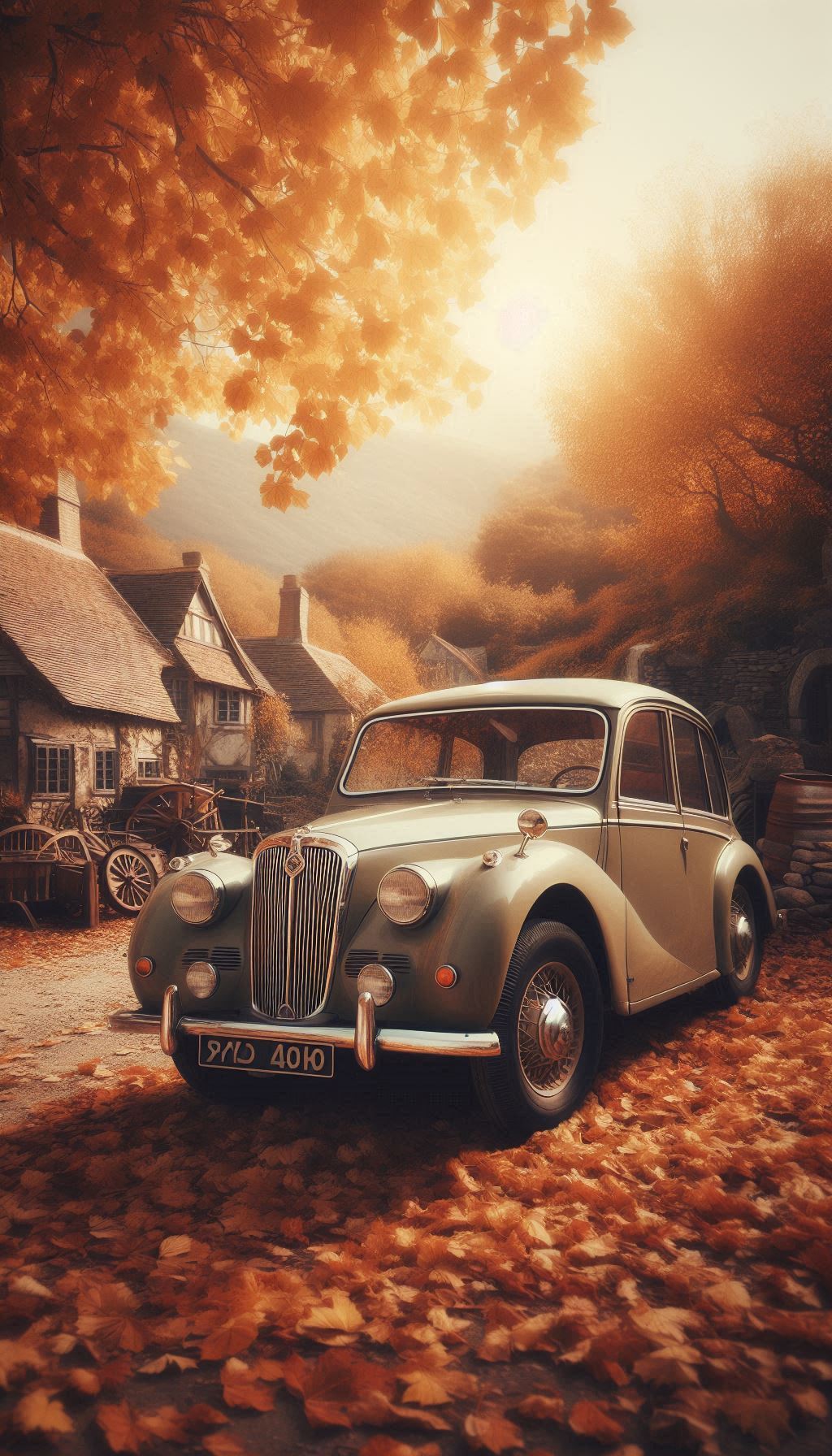 Vintage Car Painting - With Frame - A4 Size