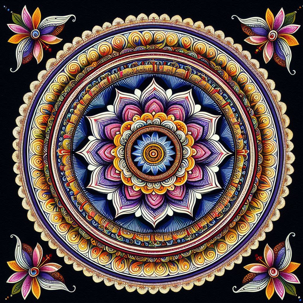 Mandala Poster in a wooden frame - Dark theme - A4 Size