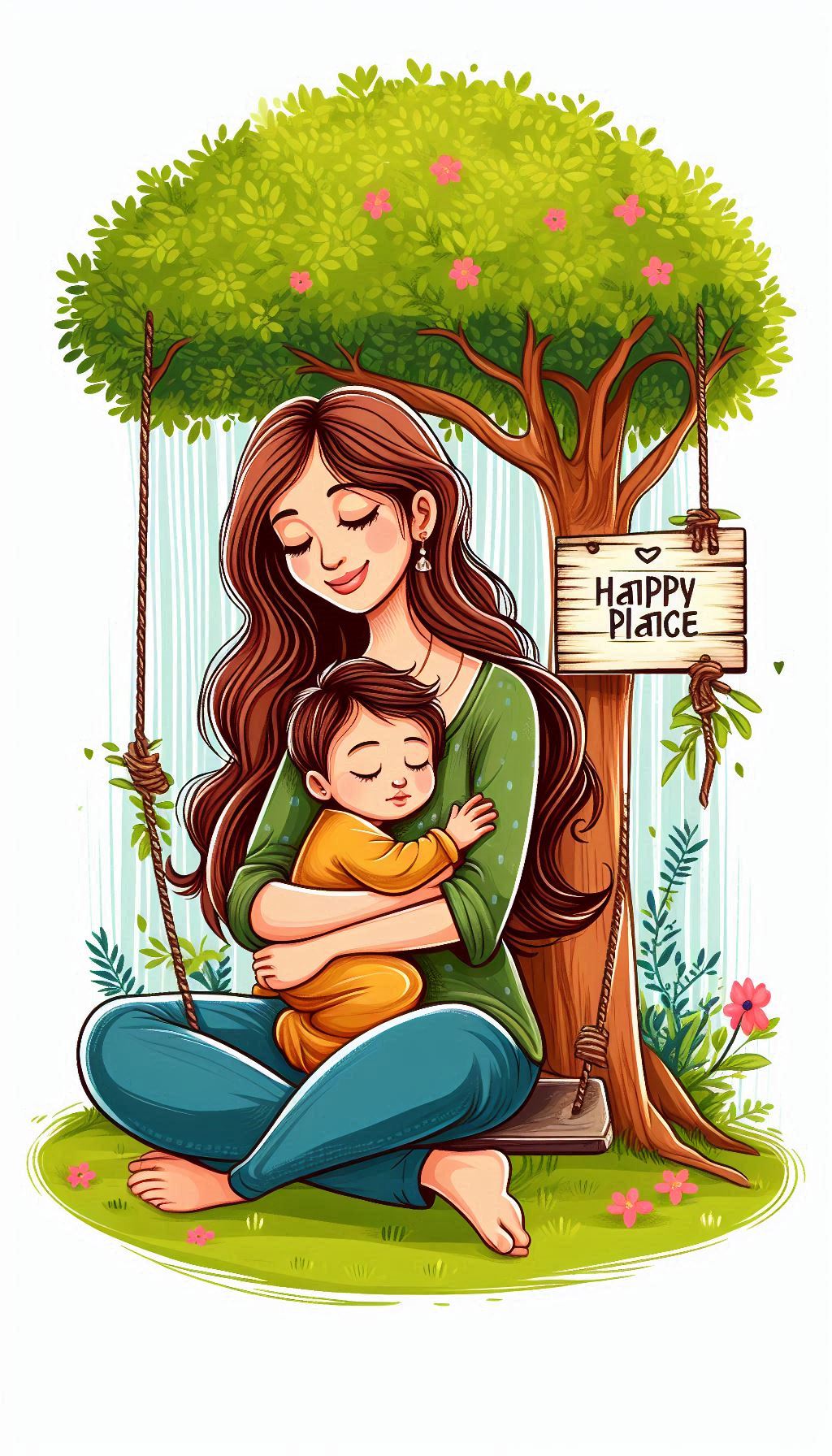 Happy Place Mom and Baby Poster Frame - A4 Size