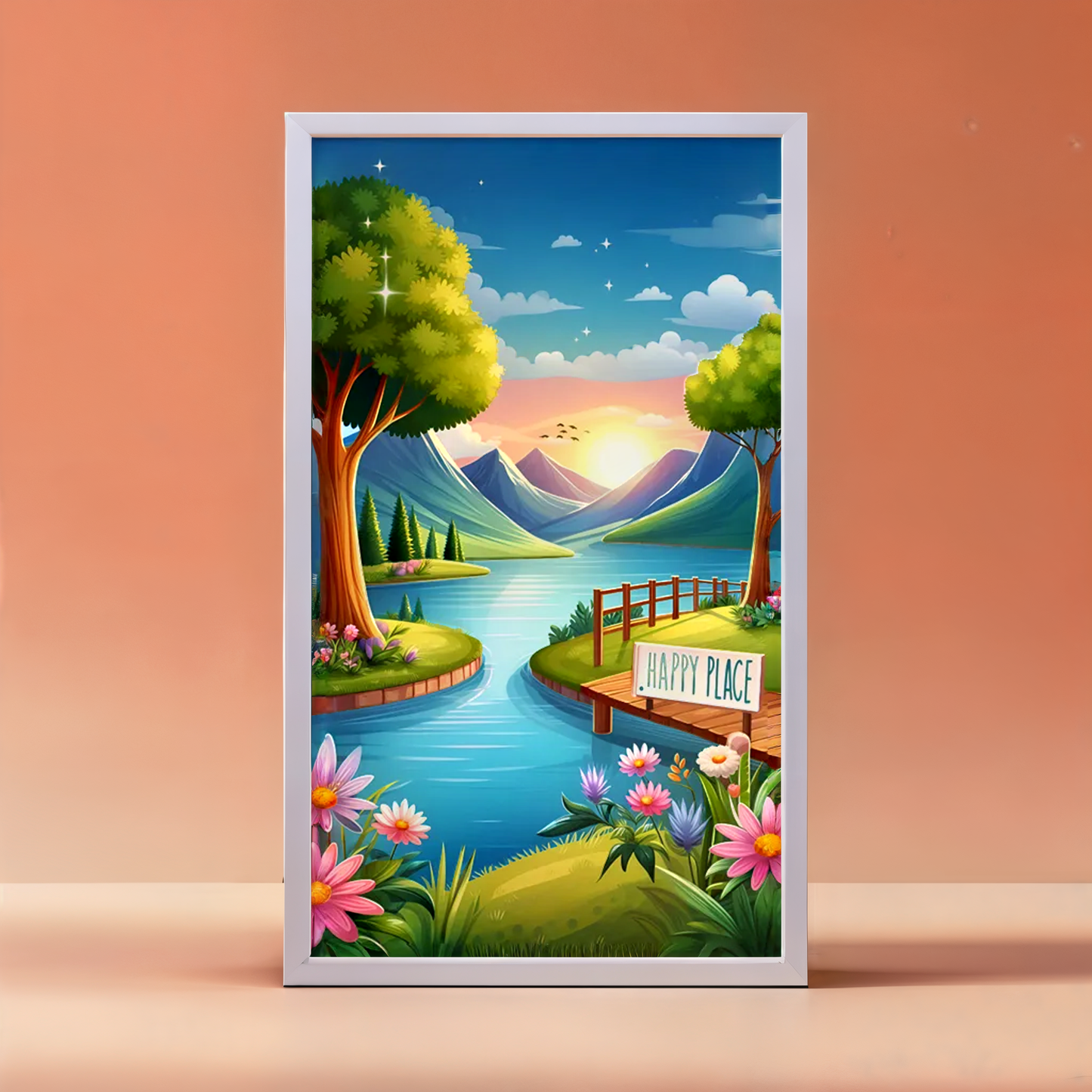 Happy Place Poster Frame - Serene lake landscape