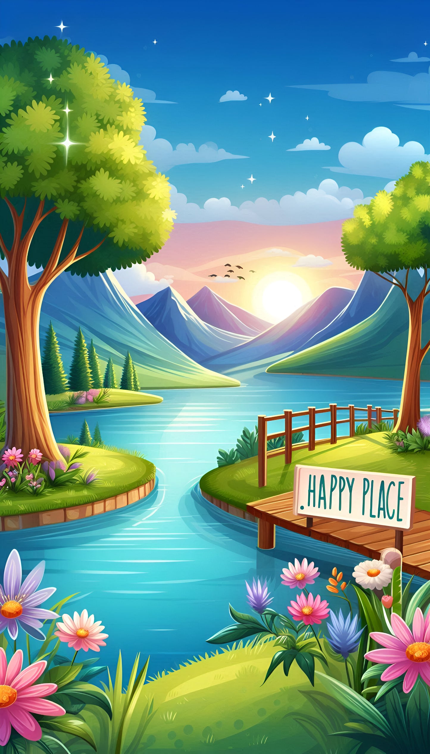 Happy Place Poster Frame - Serene lake landscape