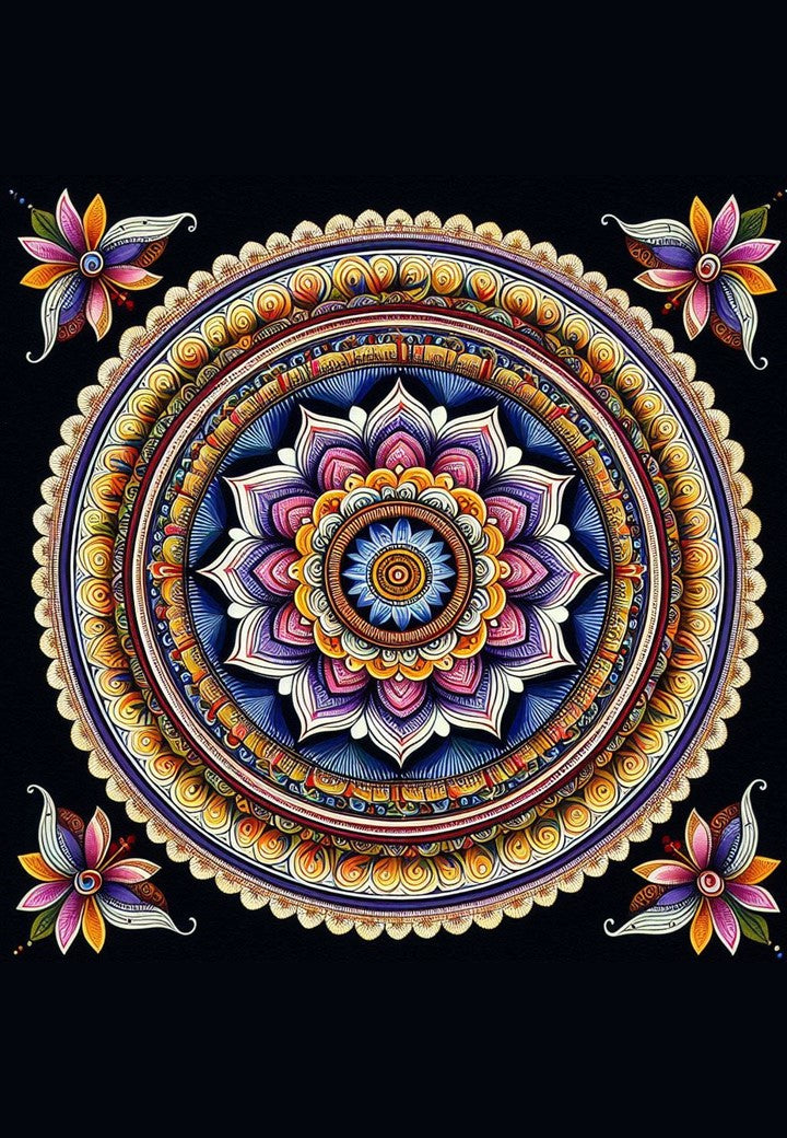 Mandala Poster in a wooden frame - Dark theme - A4 Size