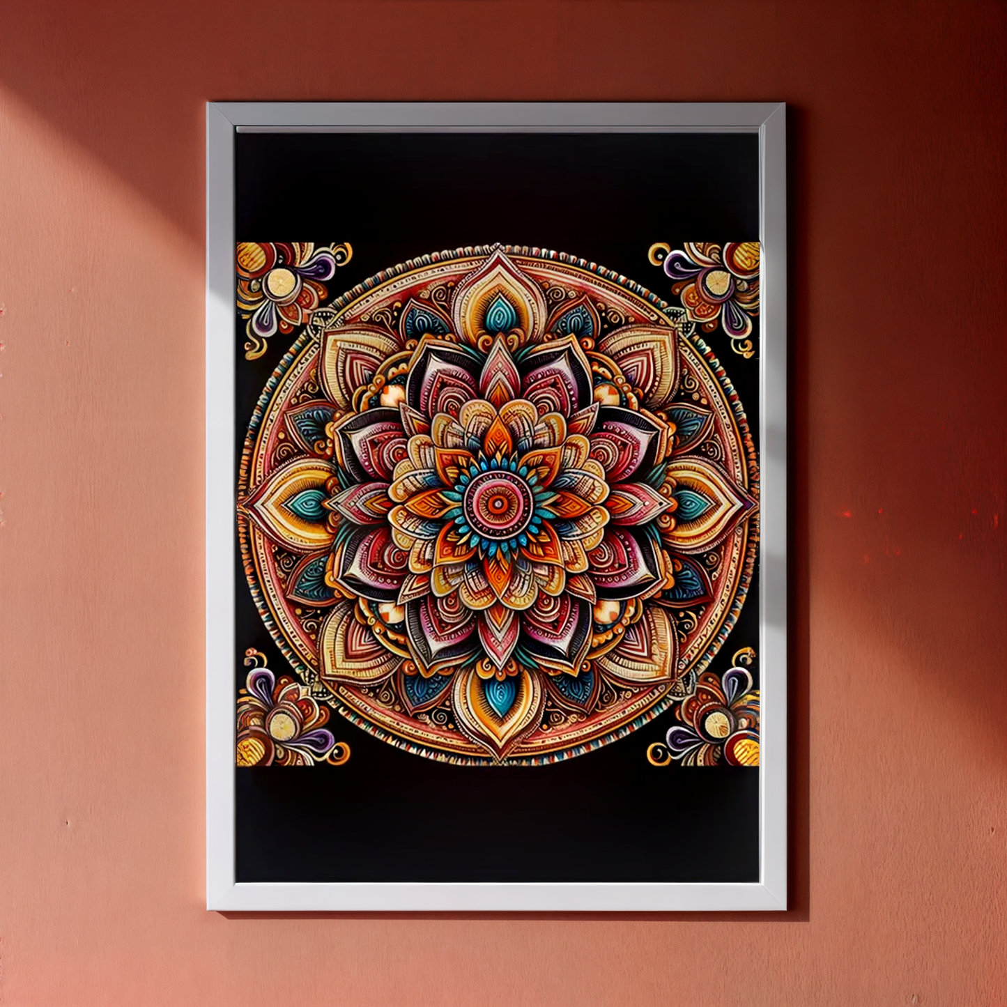 Mandala Poster with Wooden Frame - 3D effect - A4 Size