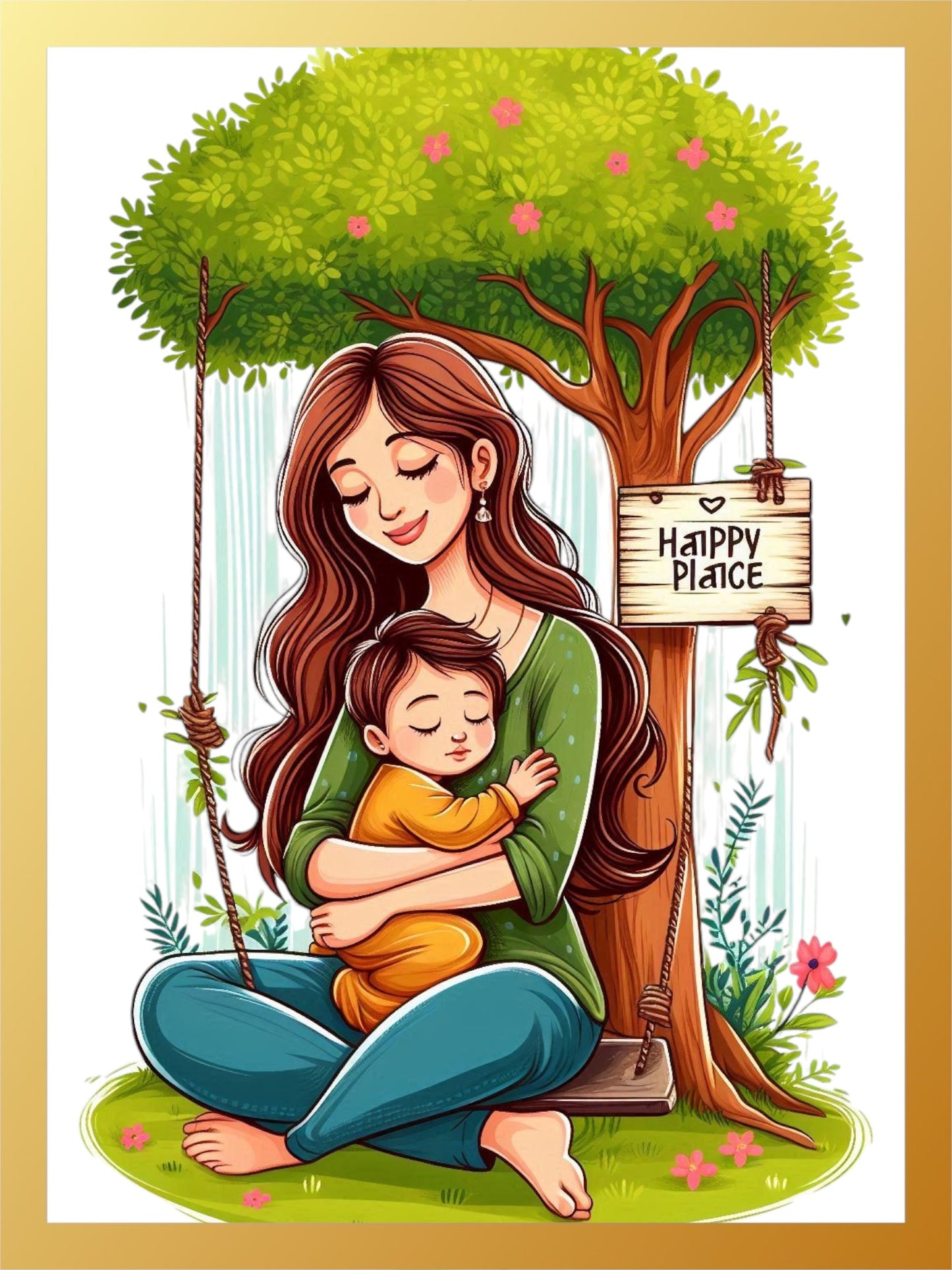 Happy Place Mom and Baby Poster Frame - A4 Size