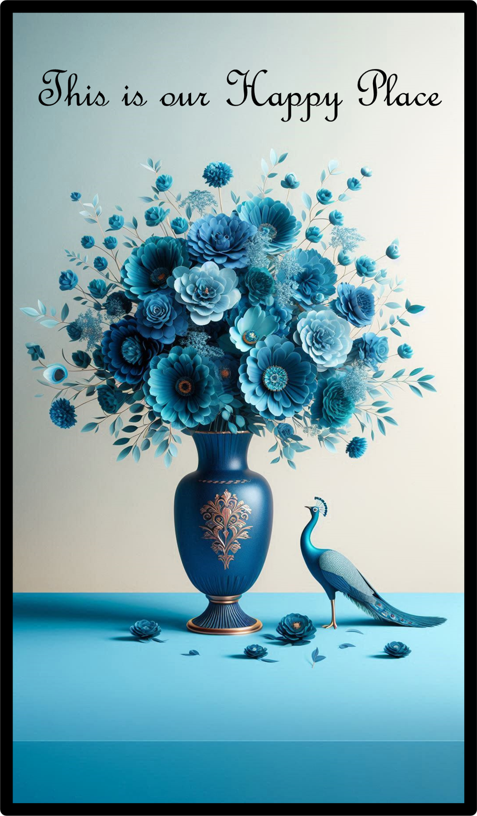 Happy Place Poster - Peacock Blue Design, A4 Size