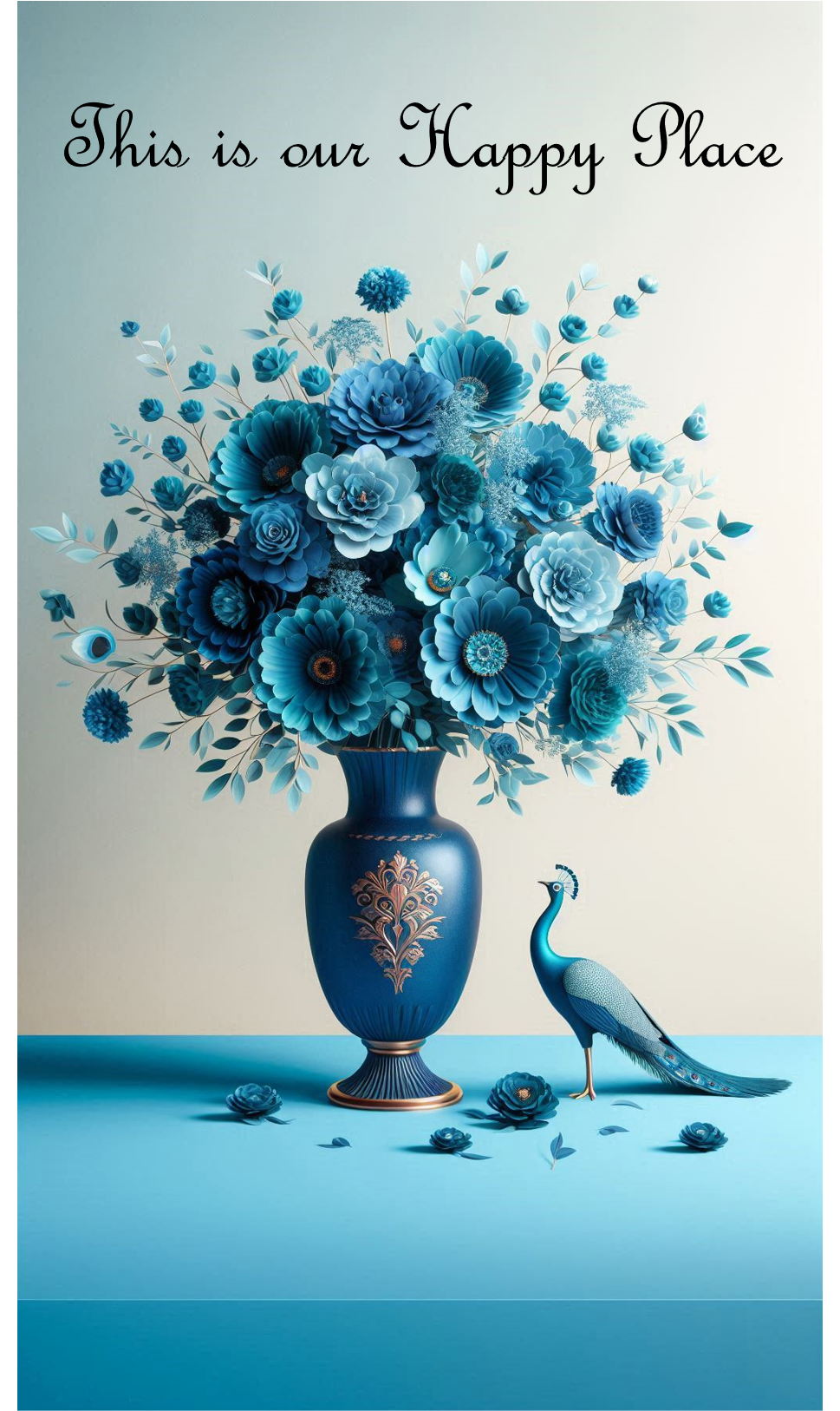 Happy Place Poster - Peacock Blue Design, A4 Size